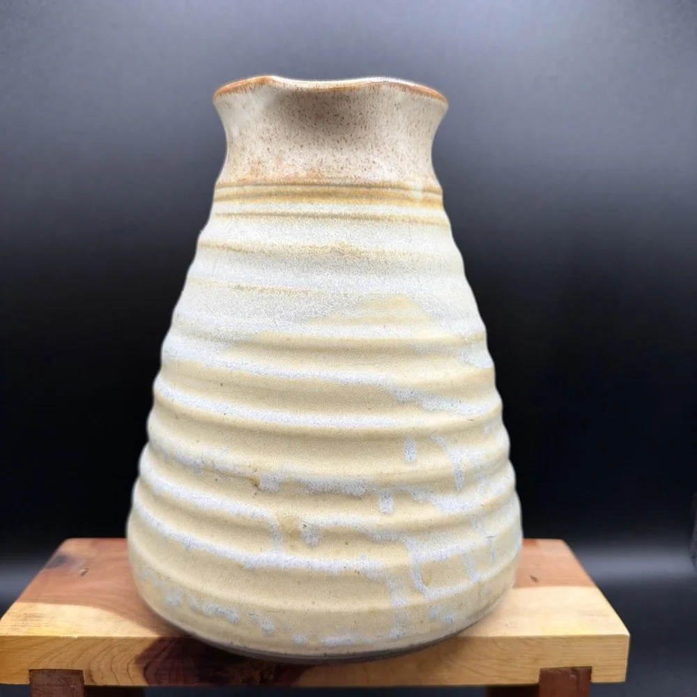 Vintage Handmade Studio Art Pottery Stoneware Beehive Pitcher Signed 7.5